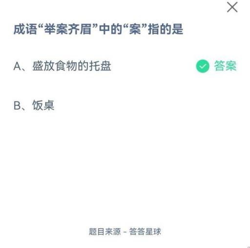 成语“举案齐眉”蚂蚁庄园(成语举案齐眉中的案指的是)